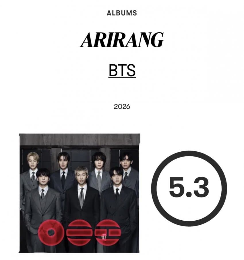 Official promotional graphic for BTS ARIRANG album 2026