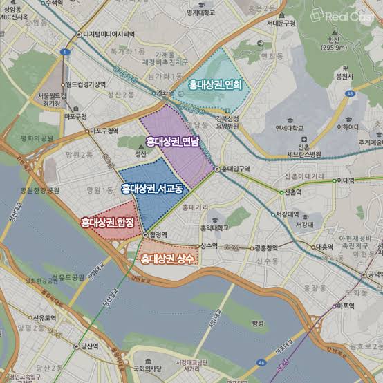 A map showing the high concentration of fan events and cafes in the Mapo-gu district for the upcoming weekend.