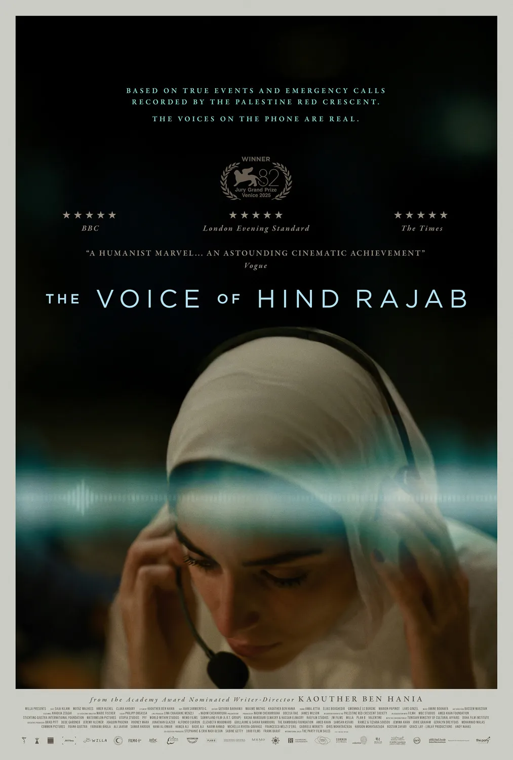 Official poster for the film Hind's Voice featuring a haunting visual representation of the story