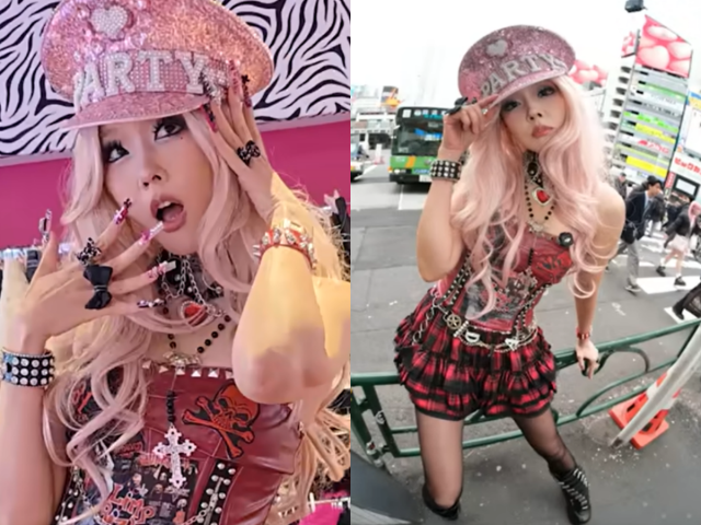 ピンクのウィッグと派手なメイクでギャルに変身したハン・ヘジンのセルフィー