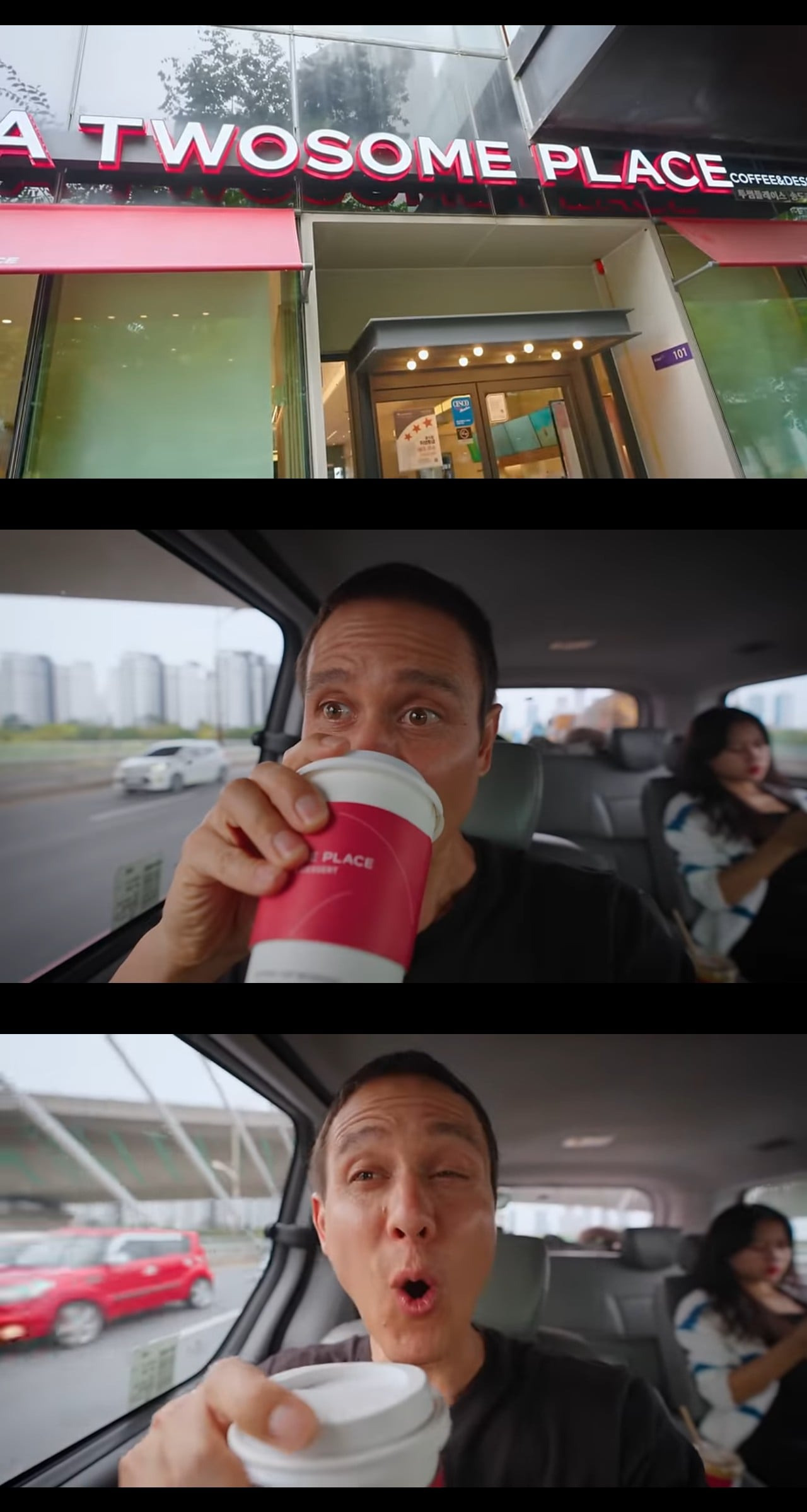 韓国の伝統的な市場で様々な料理を注文するマーク・ウィーンズ