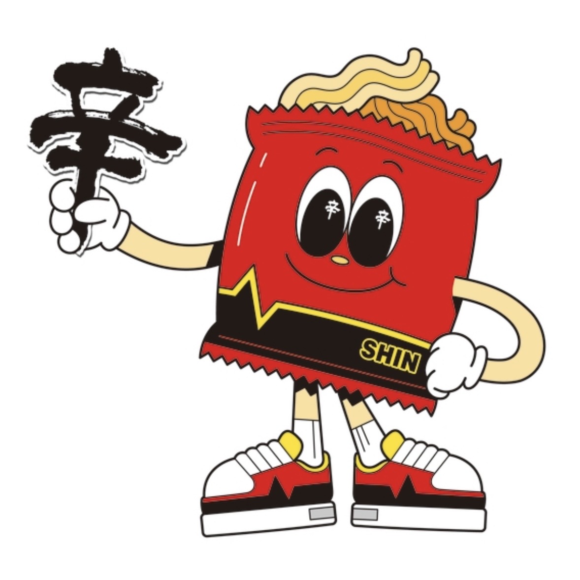 신라면 40주년 기념 캐릭터 'SHIN'의 공식 일러스트와 다양한 표정들