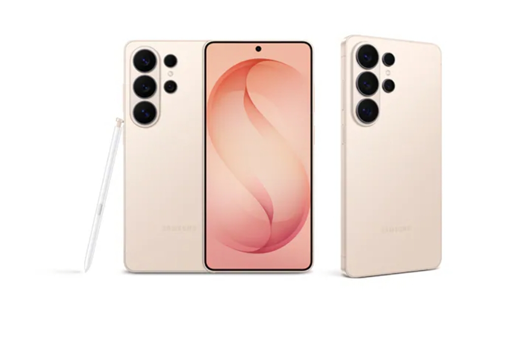 갤럭시 S26 울트라의 다양한 컬러 옵션이 나란히 진열되어 있는 모습. 핑크 골드, 실버 쉐도우, 코발트 바이올렛, 블랙, 스카이 블루, 화이트 등 다채로운 색상들이 시선을 사로잡는다.