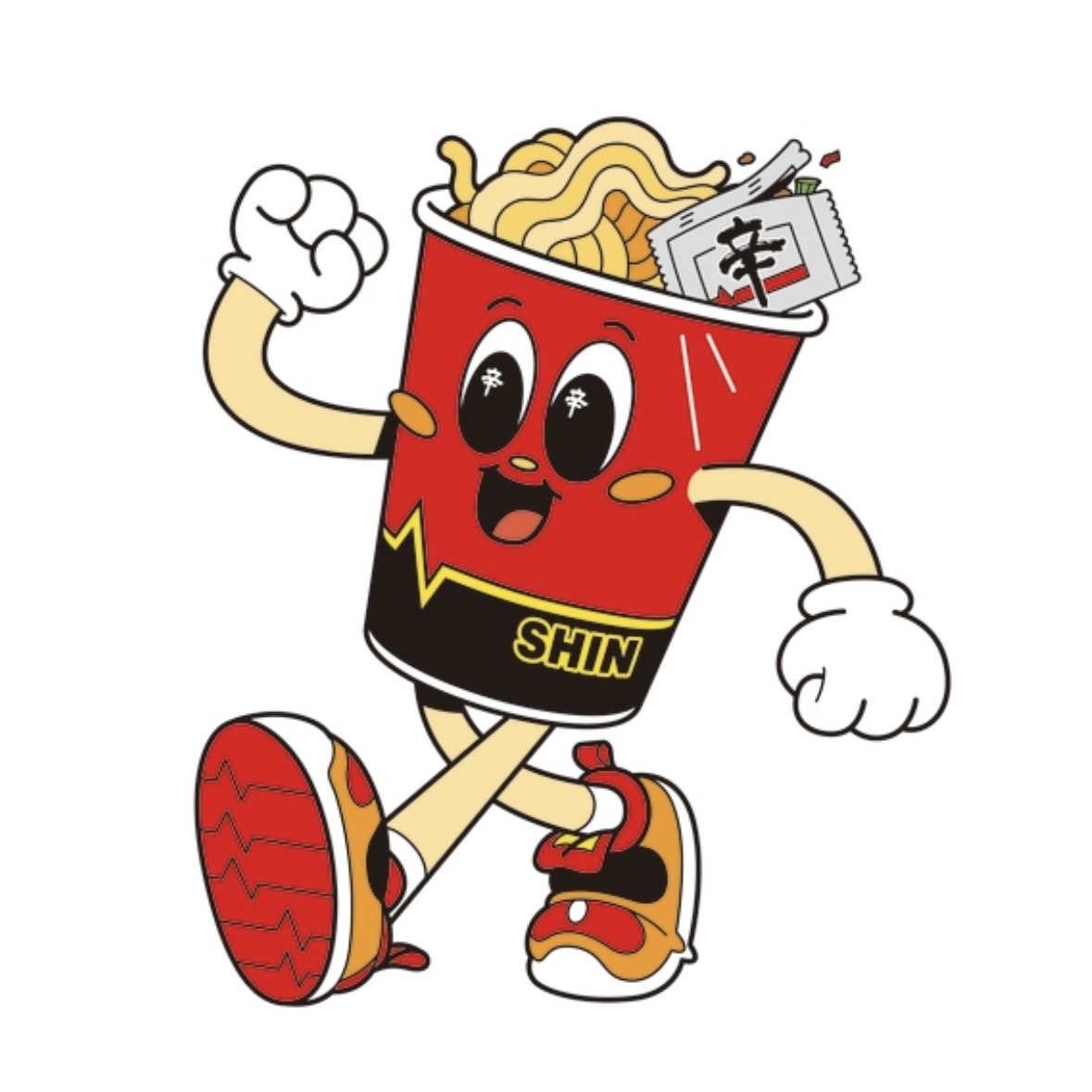 신라면 캐릭터 'SHIN'이 적용된 다양한 굿즈 예상도와 홍보 자료