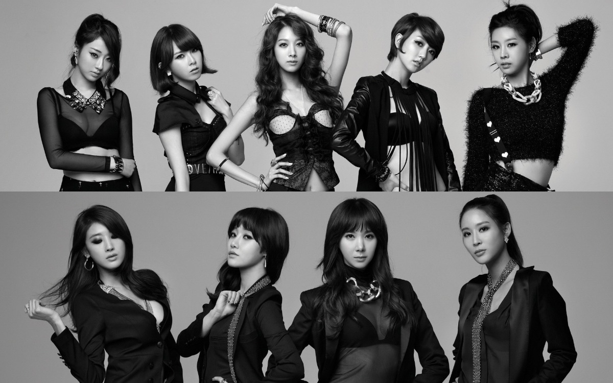 Nine Muses members posing in high-fashion outfits, highlighting their reputation as the original 'Model-dols' of the K-pop industry.