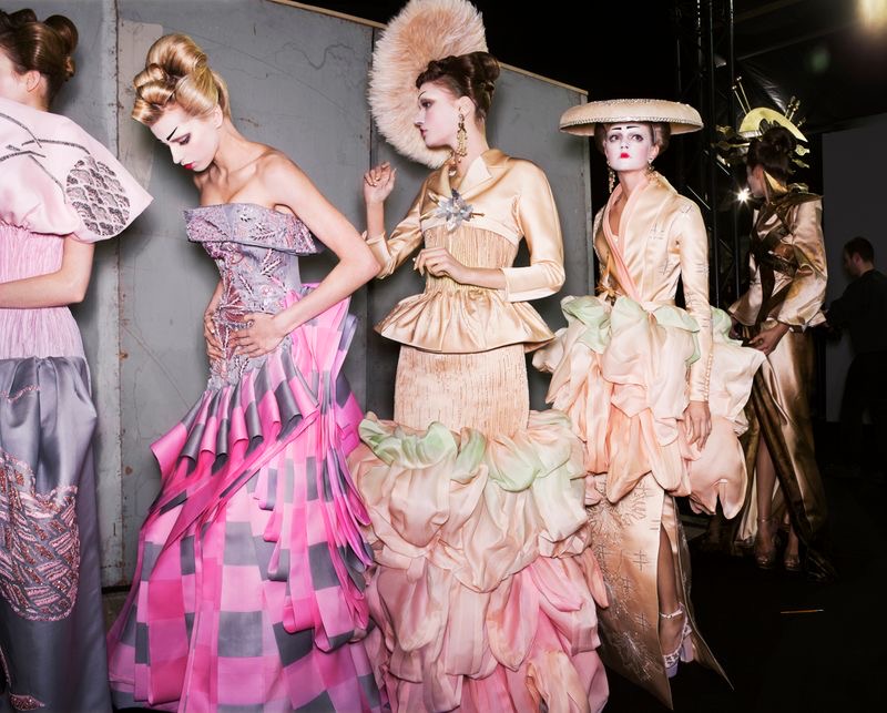 Close-up of a detailed John Galliano design featuring intricate embroidery