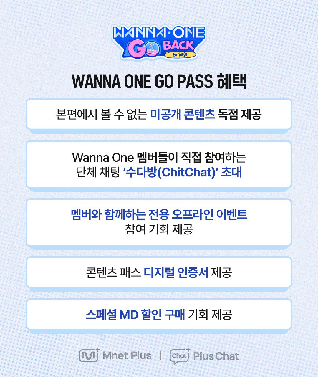 Detailed view of the Wanna One membership benefits and registration terms on Mnet Plus