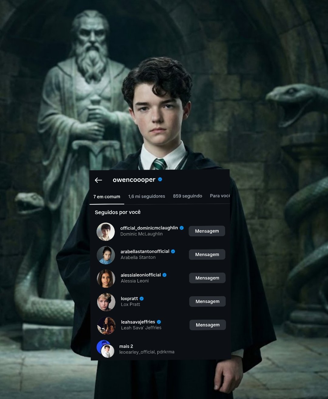 Owen Cooper looking intense in a still from Time of the Boy, showcasing the sharp features and piercing gaze that fans associate with a young Tom Riddle.
