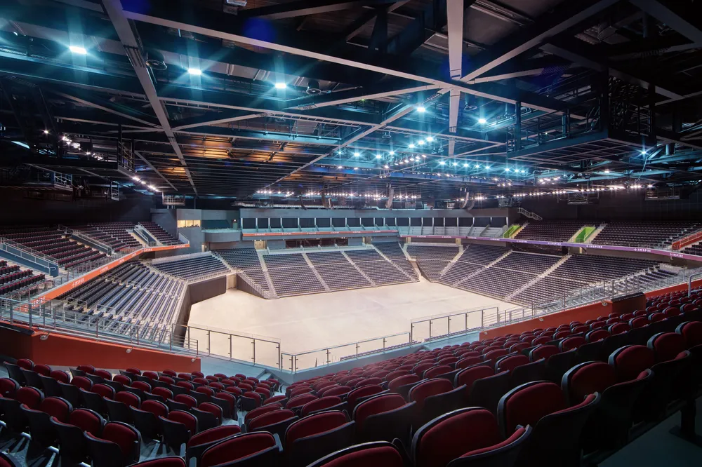 Wide shot of the seating bowl at Inspire Arena illustrating the steep verticality and lack of obstructed views.
