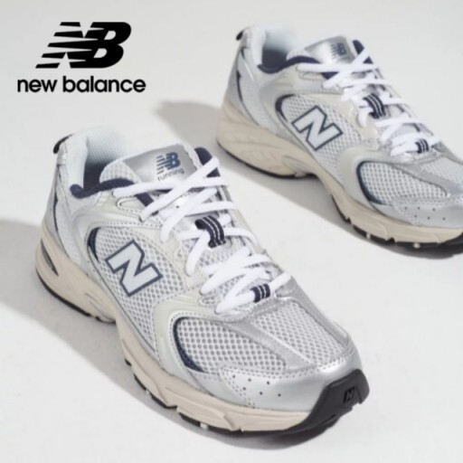 Close-up detail of the New Balance 530's mesh and synthetic overlays, showing the high-quality texture and retro runner aesthetic.