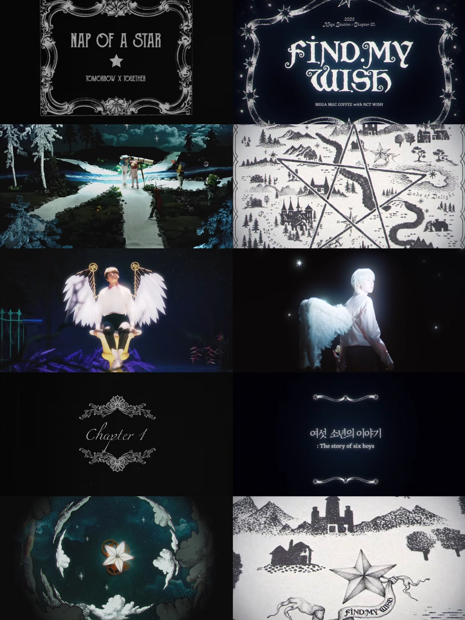 Comparison between TXT Nap of a Star and NCT Wish Mega Coffee ad layout