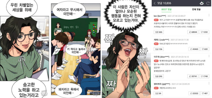 Comparison of the webtoon character and the live-action casting